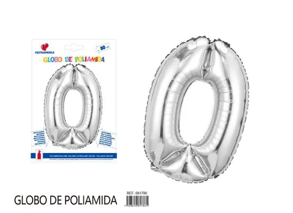 Globo metálico número de 32 pulgadas, color plateado, número 0