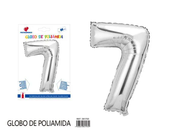 Globo metálico número de 32 pulgadas, color plateado, número 7