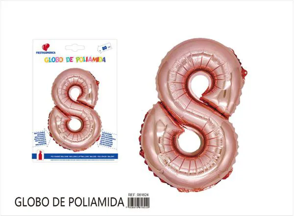 Globo metálico número de 32 pulgadas, color oro rosa, número 8