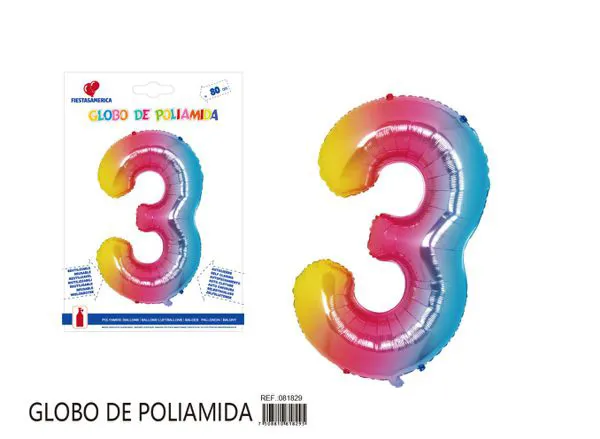 Globo metálico número de 32 pulgadas, degradado, número 3