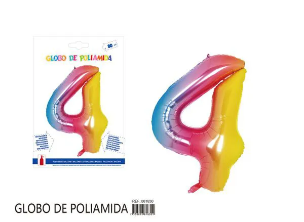 Globo metálico número de 32 pulgadas, degradado, número 4
