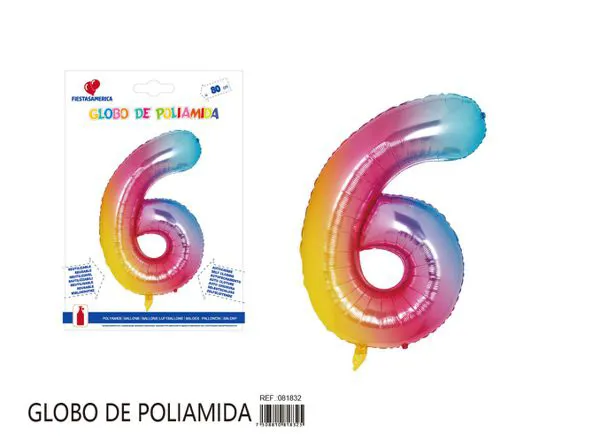 Globo metálico número de 32 pulgadas, degradado, número 6
