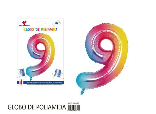 Globo metálico número de 32 pulgadas, degradado, número 9