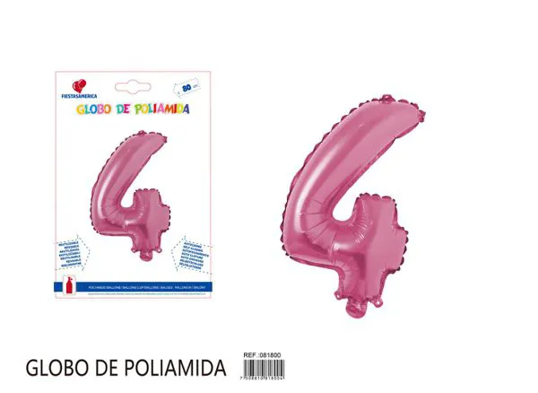 Globo metálico número de 32 pulgadas, color rosa, número 4