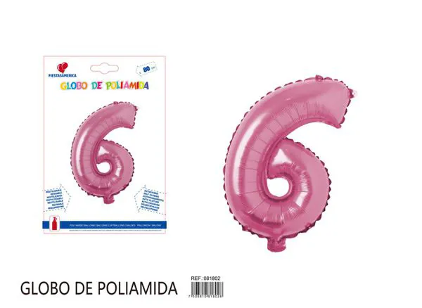 Globo metálico número de 32 pulgadas, color rosa, número 6