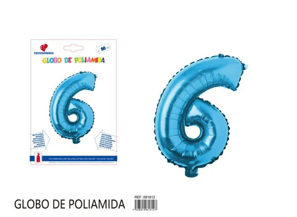 Globo metálico número de 32 pulgadas, color azul, número 6