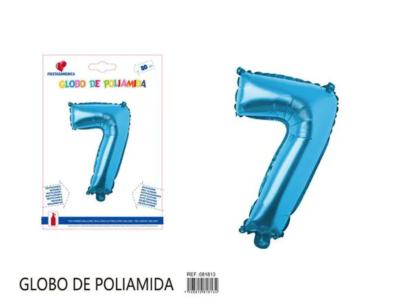 Globo metálico número de 32 pulgadas, color azul, número 7