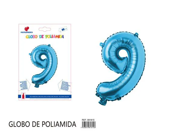 Globo metálico número de 32 pulgadas, color azul, número 9