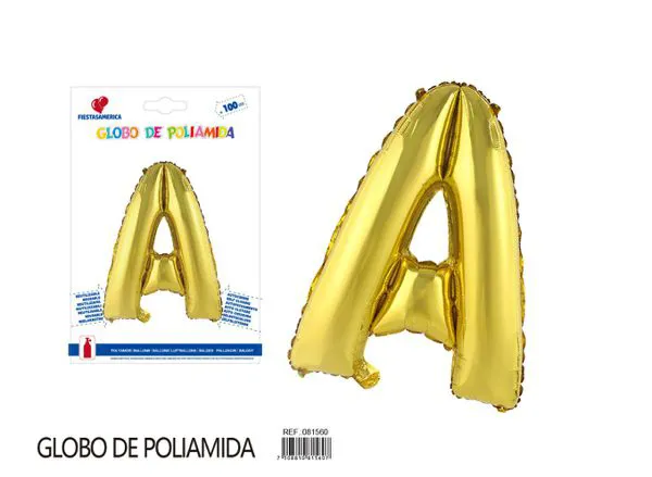 Globo metálico letra de 40 pulgadas, cuerpo grueso, color dorado, letra A