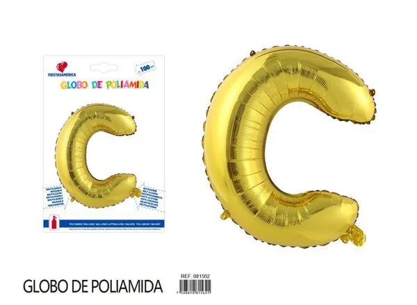 Globo metálico letra de 40 pulgadas, cuerpo grueso, color dorado, letra C