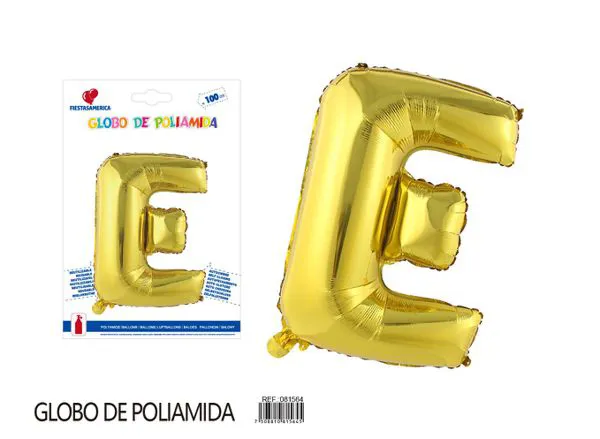 Globo metálico letra de 40 pulgadas, cuerpo grueso, color dorado, letra E