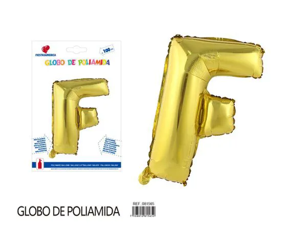 Globo metálico letra de 40 pulgadas, cuerpo grueso, color dorado, letra F
