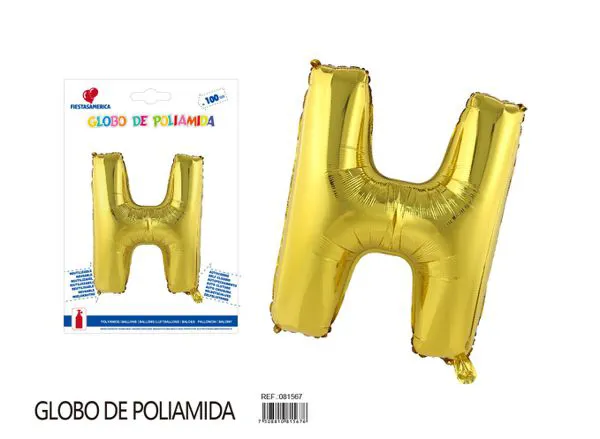 Globo metálico letra de 40 pulgadas, cuerpo grueso, color dorado, letra H