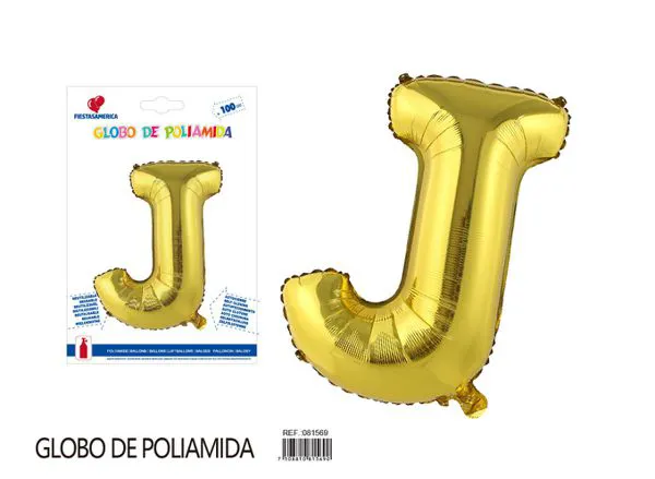 Globo metálico letra de 40 pulgadas, cuerpo grueso, color dorado, letra J