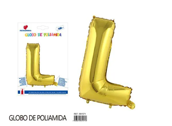 Globo metálico letra de 40 pulgadas, cuerpo grueso, color dorado, letra L
