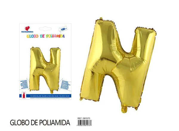 Globo metálico letra de 40 pulgadas, cuerpo grueso, color dorado, letra N