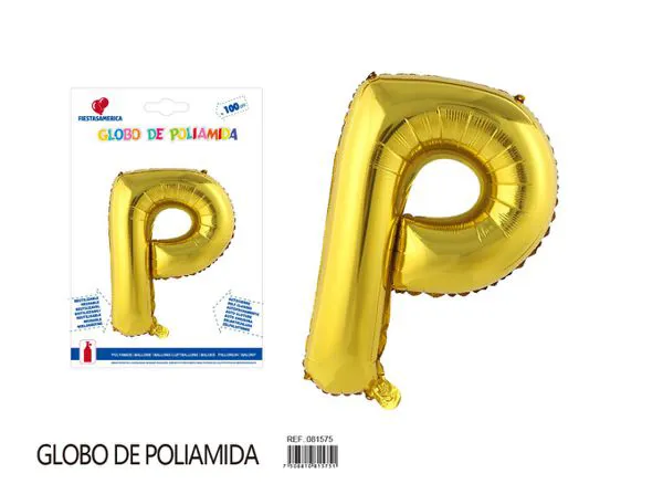 Globo metálico letra de 40 pulgadas, cuerpo grueso, color dorado, letra P