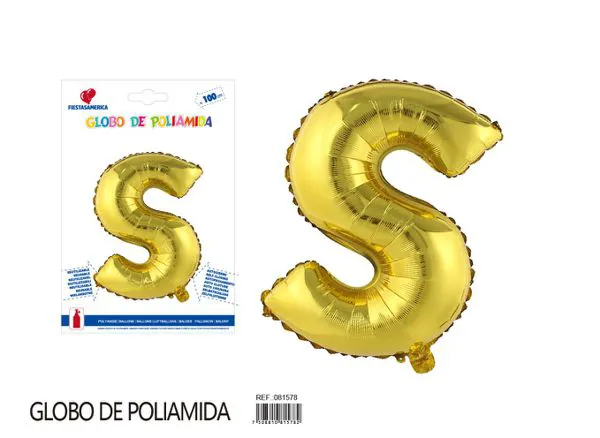 Globo metálico letra de 40 pulgadas, cuerpo grueso, color dorado, letra S