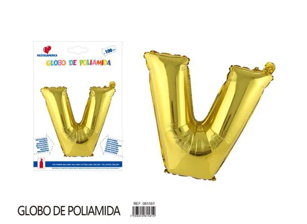 Globo metálico letra de 40 pulgadas, cuerpo grueso, color dorado, letra V