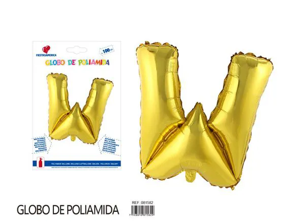 Globo metálico letra de 40 pulgadas, cuerpo grueso, color dorado, letra W