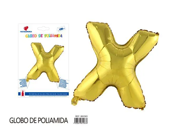 Globo metálico letra de 40 pulgadas, cuerpo grueso, color dorado, letra X