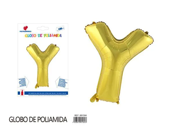 Globo metálico letra de 40 pulgadas, cuerpo grueso, color dorado, letra Y