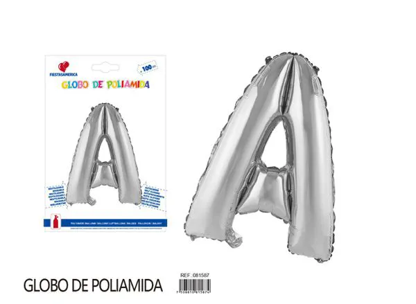Globo metálico letra de 40 pulgadas, cuerpo grueso, color plateado, letra A