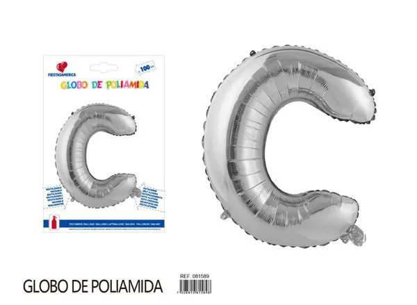 Globo metálico letra de 40 pulgadas, cuerpo grueso, color plateado, letra C