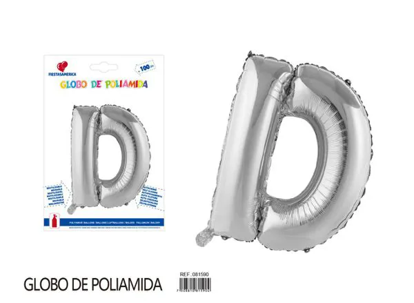 Globo metálico letra de 40 pulgadas, cuerpo grueso, color plateado, letra D