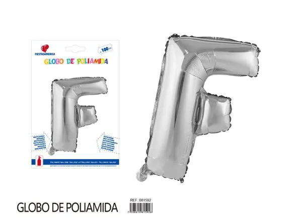 Globo metálico letra de 40 pulgadas, cuerpo grueso, color plateado, letra F