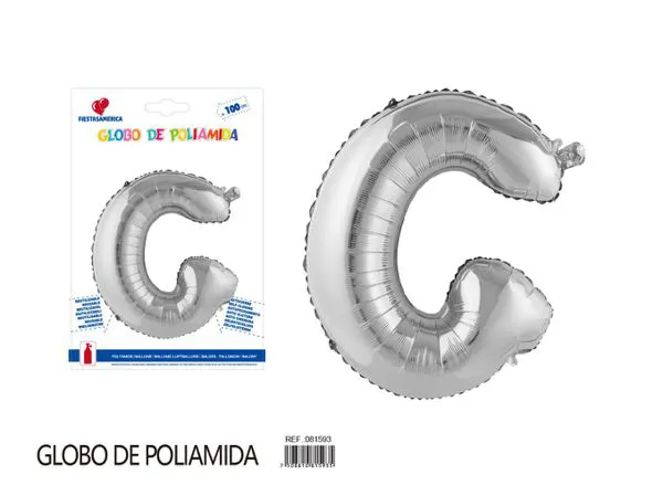 Globo metálico letra de 40 pulgadas, cuerpo grueso, color plateado, letra G