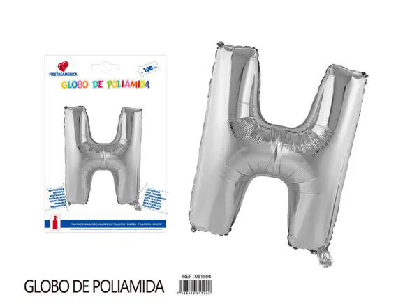 Globo metálico letra de 40 pulgadas, cuerpo grueso, color plateado, letra H