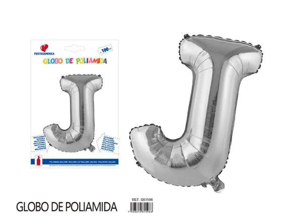 Globo metálico letra de 40 pulgadas, cuerpo grueso, color plateado, letra J