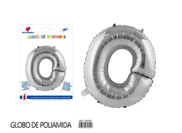Globo metálico letra de 40 pulgadas, cuerpo grueso, color plateado, letra O