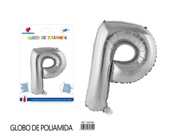Globo metálico letra de 40 pulgadas, cuerpo grueso, color plateado, letra P