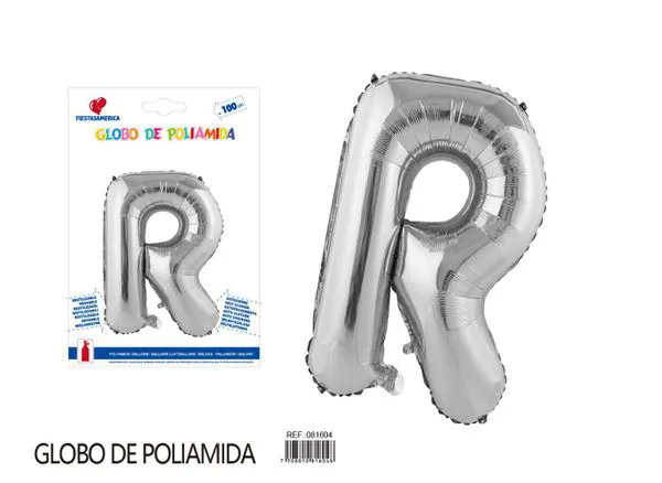 Globo metálico letra de 40 pulgadas, cuerpo grueso, color plateado, letra R
