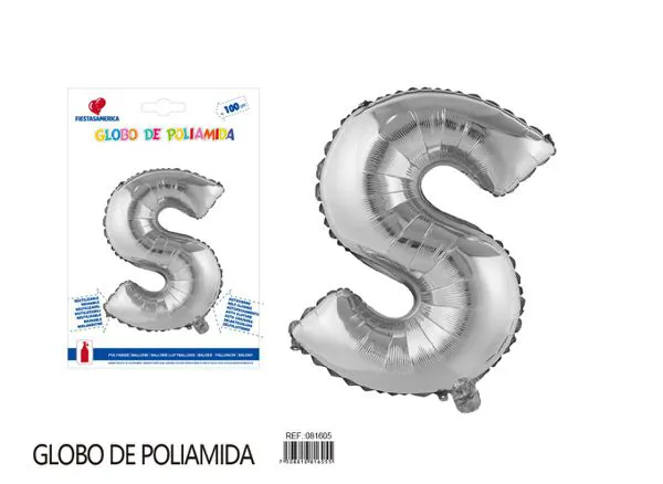 Globo metálico letra de 40 pulgadas, cuerpo grueso, color plateado, letra S