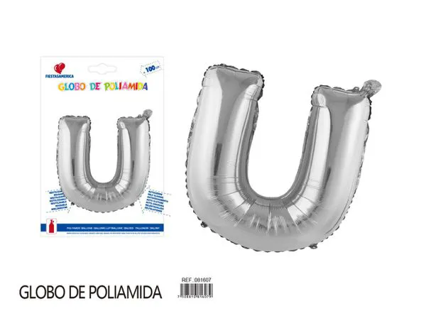 Globo metálico letra de 40 pulgadas, cuerpo grueso, color plateado, letra U