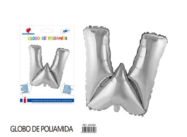Globo metálico letra de 40 pulgadas, cuerpo grueso, color plateado, letra W