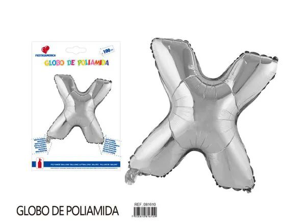 Globo metálico letra de 40 pulgadas, cuerpo grueso, color plateado, letra X