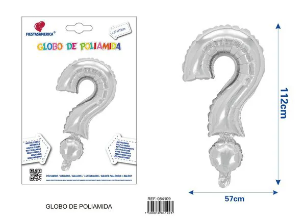 Globo metálico símbolo de interrogación de 40 pulgadas, color plateado