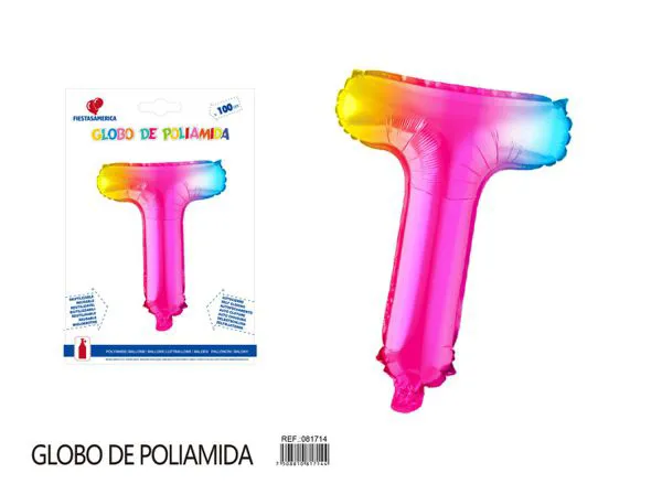 Globo metálico letra de 40 pulgadas, degradado, letra T