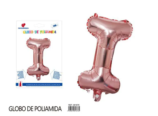 Globo metálico letra de 40 pulgadas, cuerpo grueso, color oro rosa, letra I