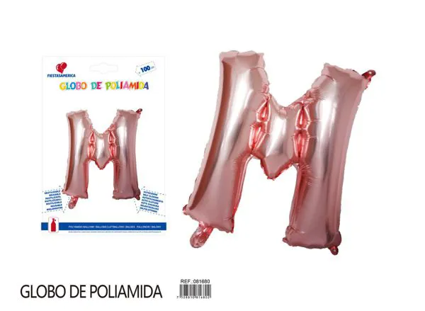 Globo metálico letra de 40 pulgadas, cuerpo grueso, color oro rosa, letra M