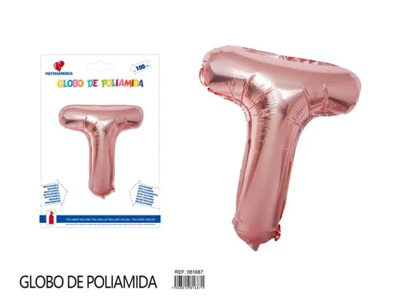 Globo metálico letra T de 40 pulgadas, estilo grueso, color oro rosa