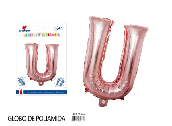 Globo metálico letra U de 40 pulgadas, estilo grueso, color oro rosa