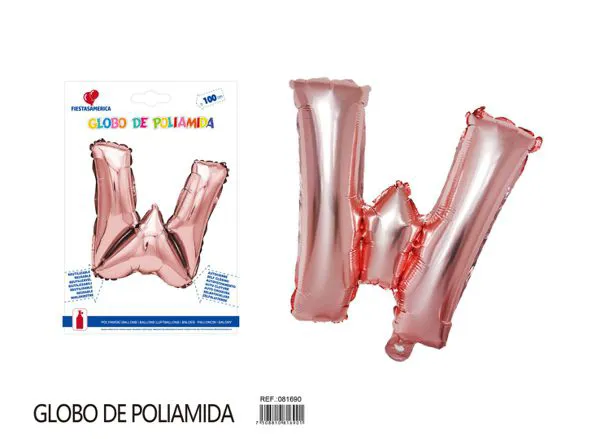 Globo metálico letra W de 40 pulgadas, estilo grueso, color oro rosa