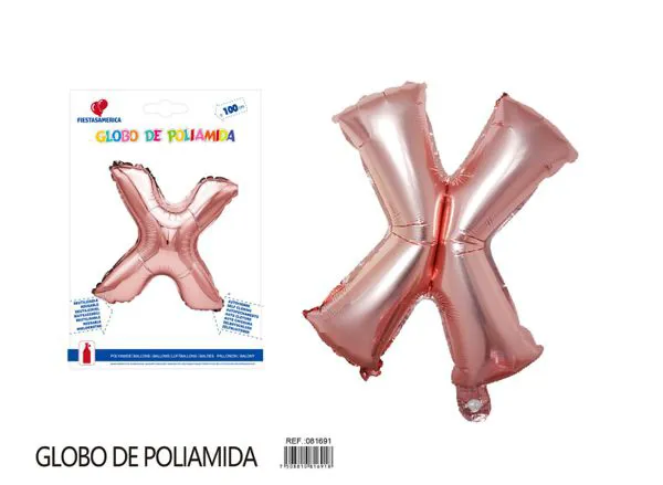 Globo metálico letra X de 40 pulgadas, estilo grueso, color oro rosa