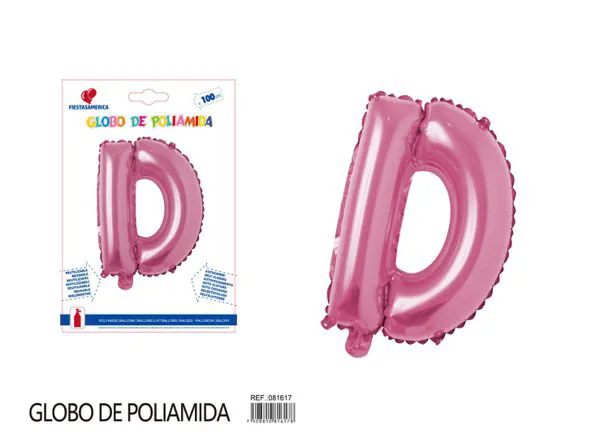 Globo metálico letra D de 40 pulgadas, estilo grueso, color rosa