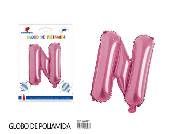 Globo metálico letra N de 40 pulgadas, estilo grueso, color rosa